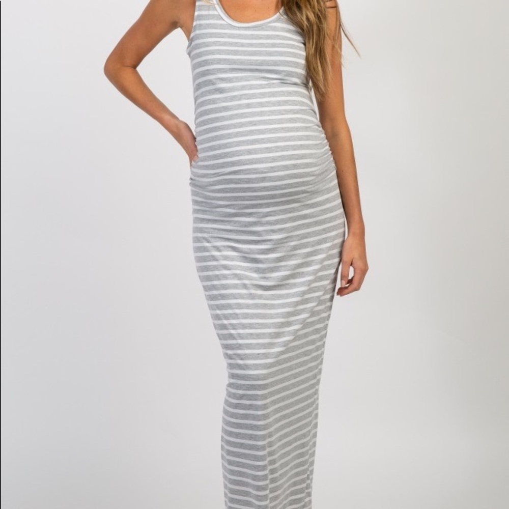 PinkBlush Grey Striped Fitted Maternity Maxi Dress - Small